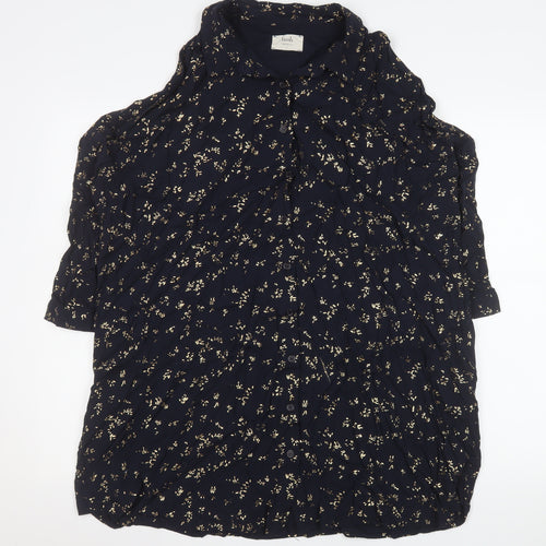 Hush Womens Blue Floral Button-Up Tunic Shirt Size 8