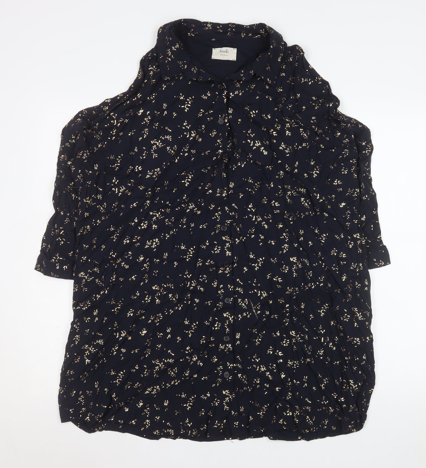 Hush Womens Blue Floral Button-Up Tunic Shirt Size 8