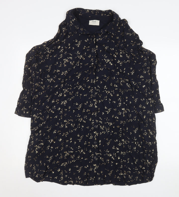 Hush Womens Blue Floral Button-Up Tunic Shirt Size 8