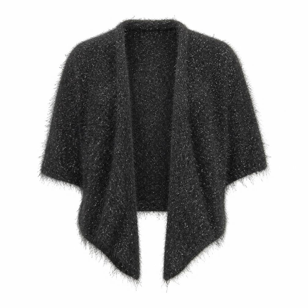 Front view of Coercion Women’s Grey Mohair Blend Open Cardigan, size UK 10