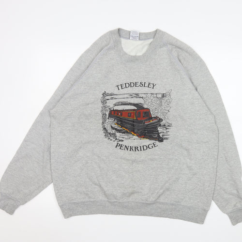 Jerzees Mens Grey XL Pullover Sweatshirt Nautical Graphic Print