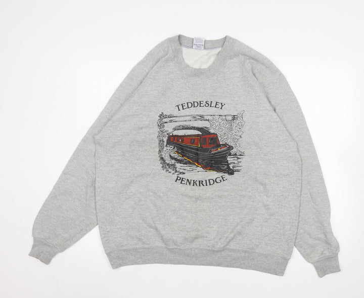 Jerzees Mens Grey XL Pullover Sweatshirt Nautical Graphic Print