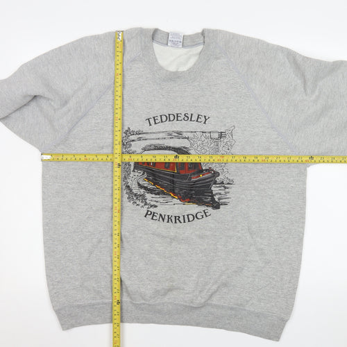 Jerzees Mens Grey XL Pullover Sweatshirt Nautical Graphic Print