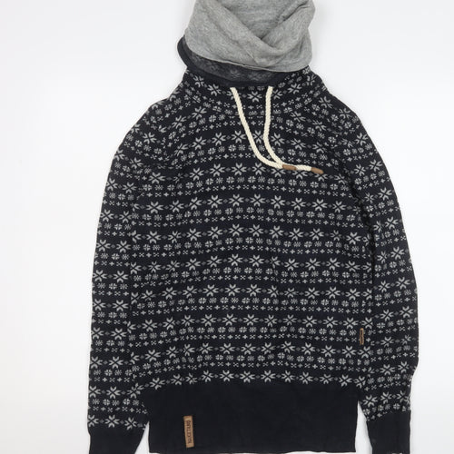 Naketano Men's Black Fair Isle High Neck Cotton Sweatshirt M