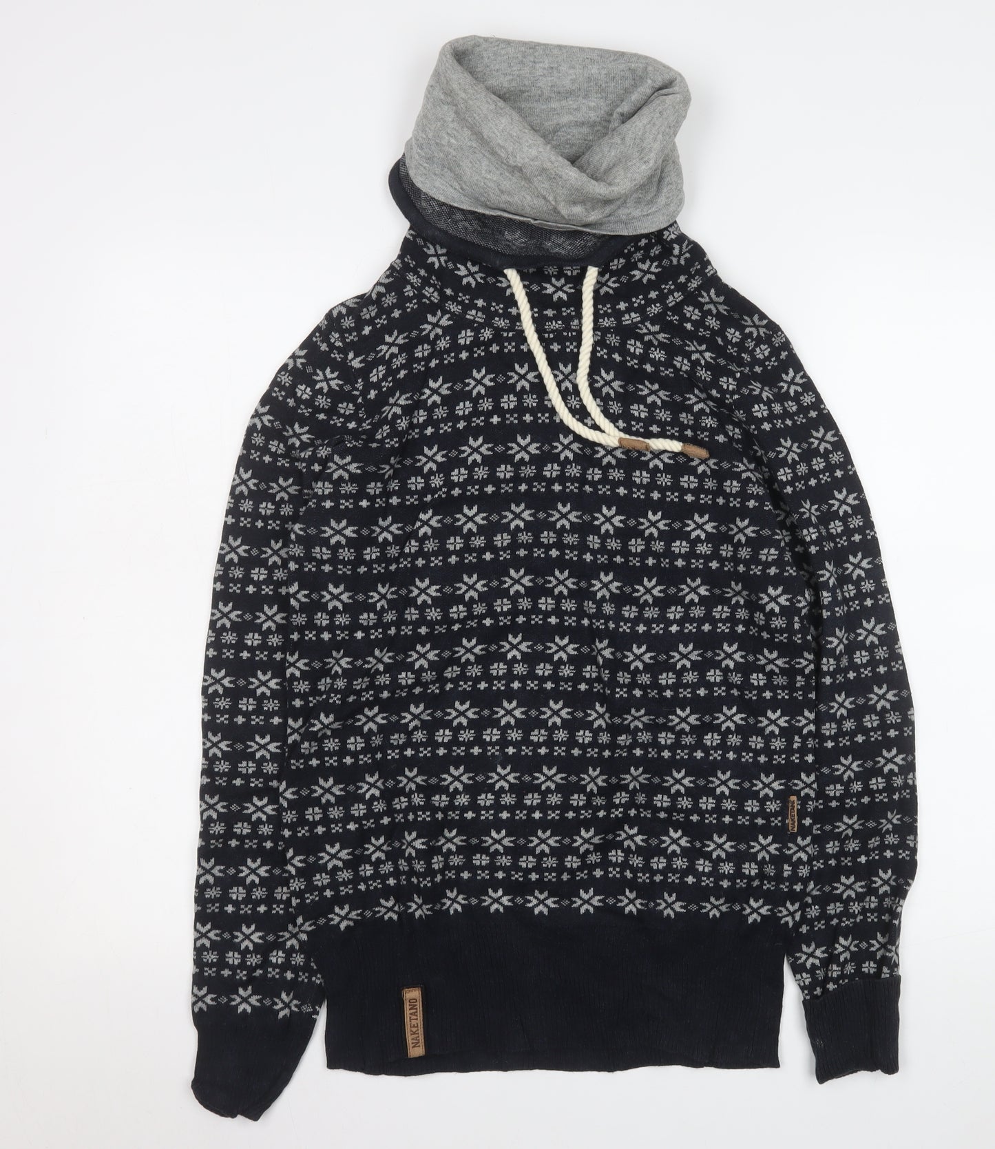 Naketano Men's Black Fair Isle High Neck Cotton Sweatshirt M