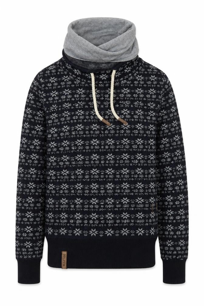 Naketano Men's Black Fair Isle High Neck Cotton Sweatshirt M