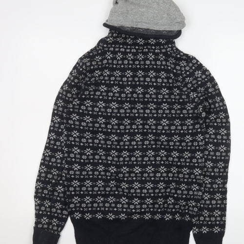 Naketano Men's Black Fair Isle High Neck Cotton Sweatshirt M