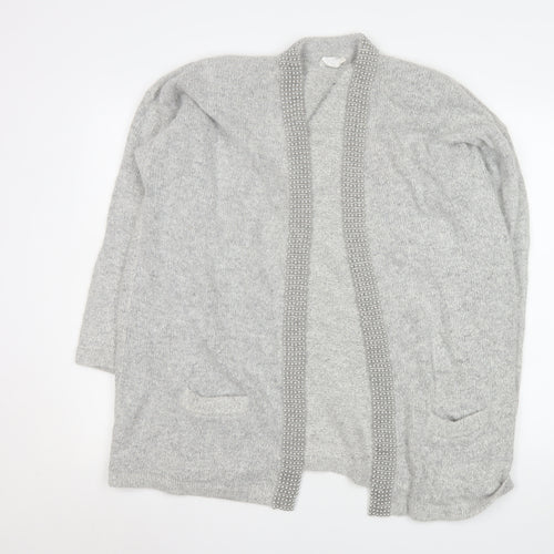 Classics & Co Women’s Grey Beaded Long Silk Blend Knit Coatigan Size 14/16