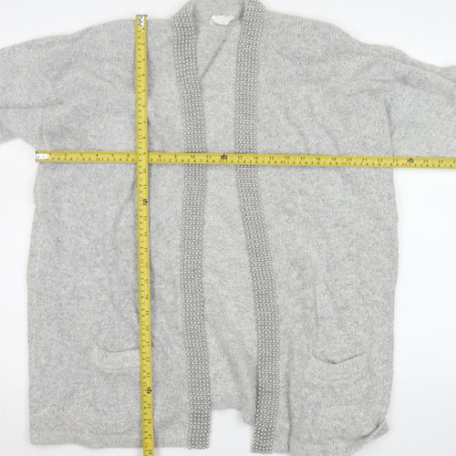 Classics & Co Women’s Grey Beaded Long Silk Blend Knit Coatigan Size 14/16