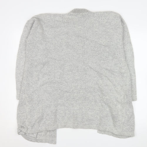 Classics & Co Women’s Grey Beaded Long Silk Blend Knit Coatigan Size 14/16