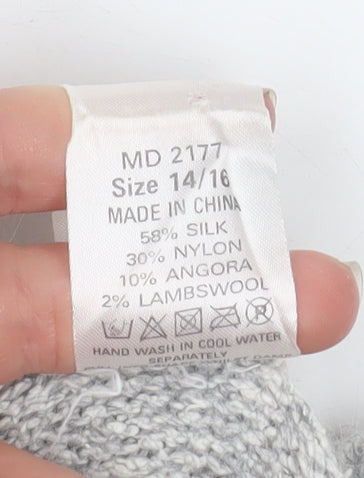 Classics & Co Women’s Grey Beaded Long Silk Blend Knit Coatigan Size 14/16