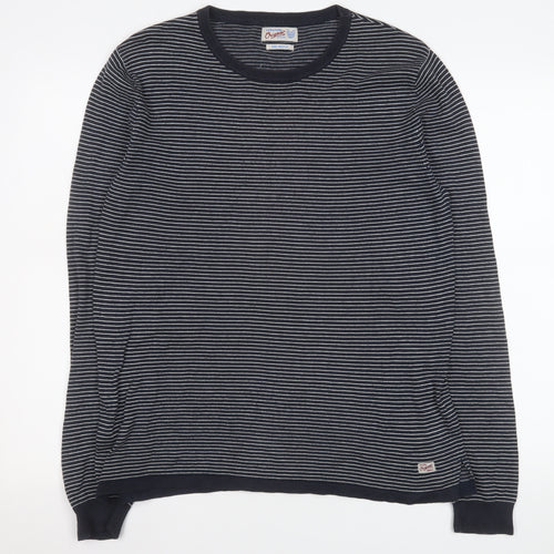 Jack & Jones Men’s Blue Striped Long Sleeve Cotton Top Medium