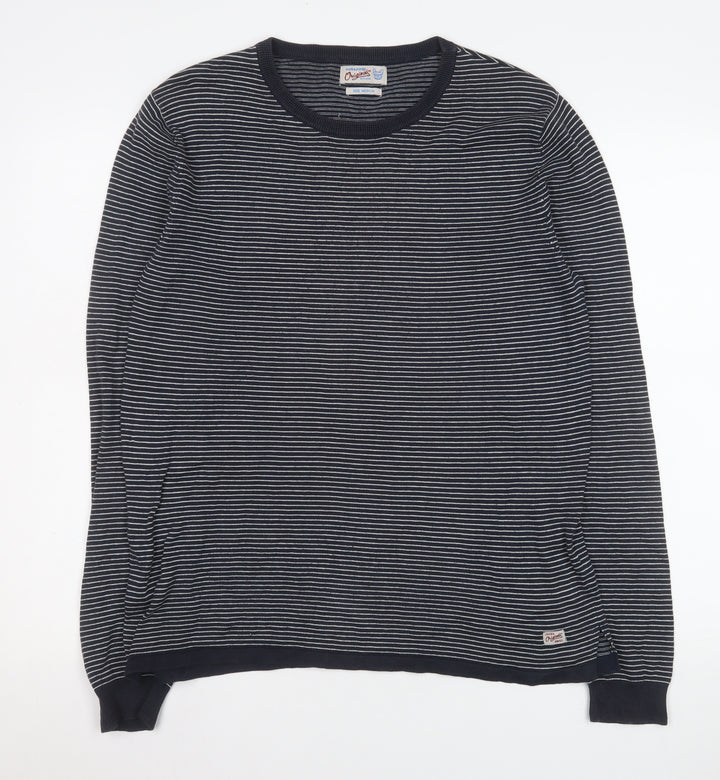 Jack & Jones Men’s Blue Striped Long Sleeve Cotton Top Medium