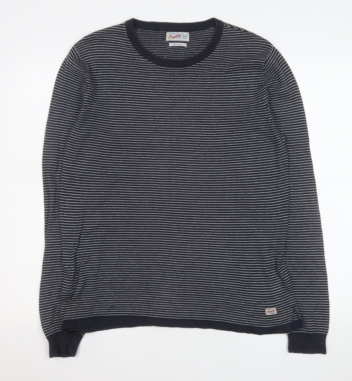 Jack & Jones Men’s Blue Striped Long Sleeve Cotton Top Medium