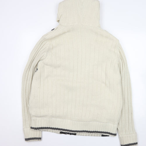 Next Men’s Ivory Fair Isle Hooded Knit Jacket L Wool Blend Winter
