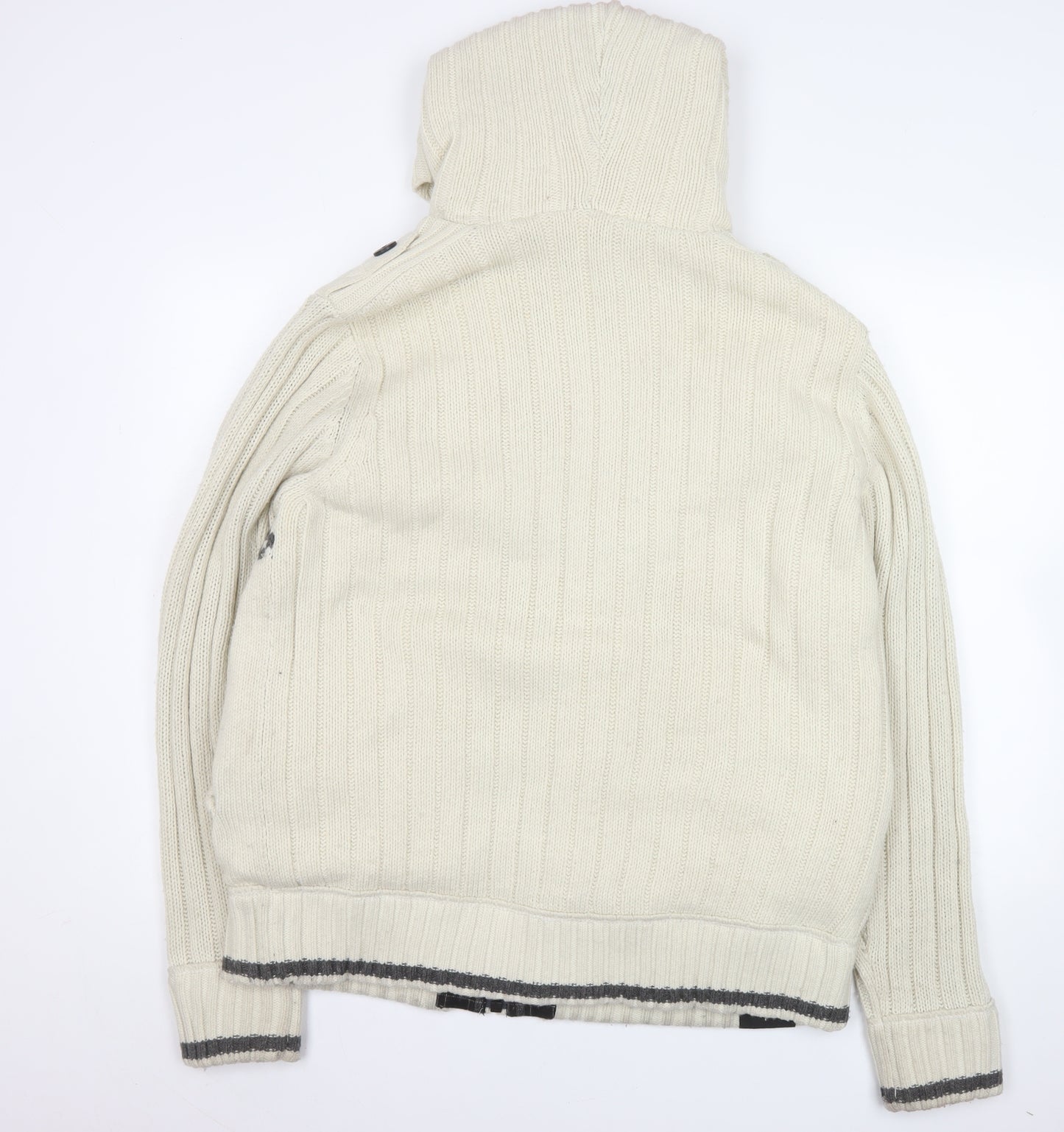 Next Men’s Ivory Fair Isle Hooded Knit Jacket L Wool Blend Winter