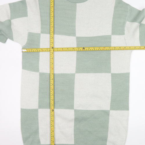 H&M Divided Women’s Green & White Check Knit Jumper Dress Size S
