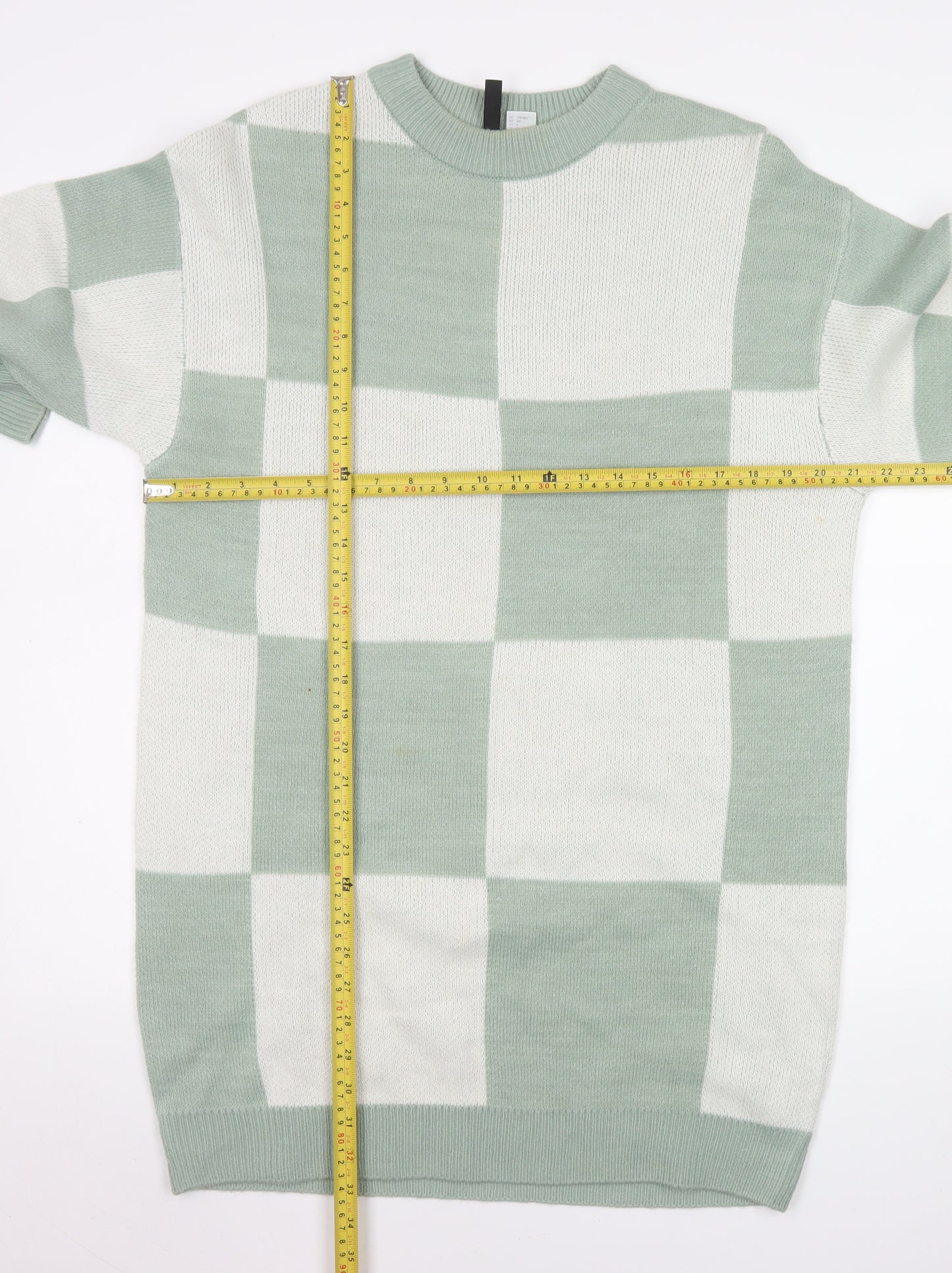 H&M Divided Women’s Green & White Check Knit Jumper Dress Size S