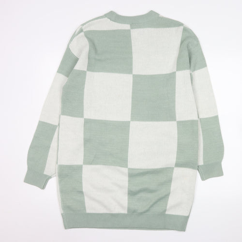 H&M Divided Women’s Green & White Check Knit Jumper Dress Size S