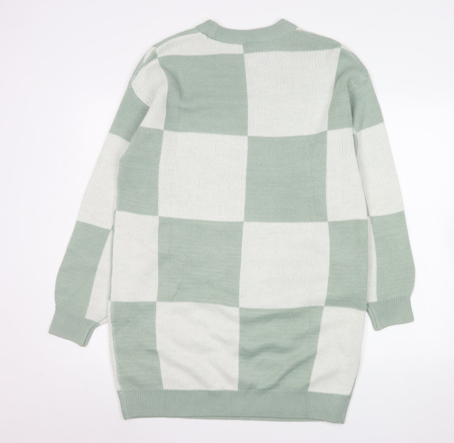 H&M Divided Women’s Green & White Check Knit Jumper Dress Size S
