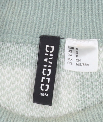 H&M Divided Women’s Green & White Check Knit Jumper Dress Size S