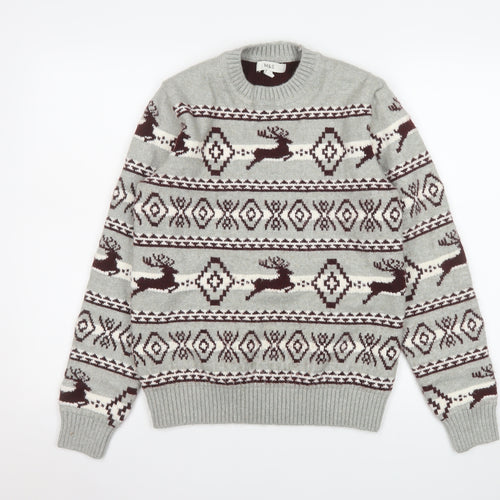 Marks and Spencer Men's Grey Fair Isle Reindeer Jumper Size S