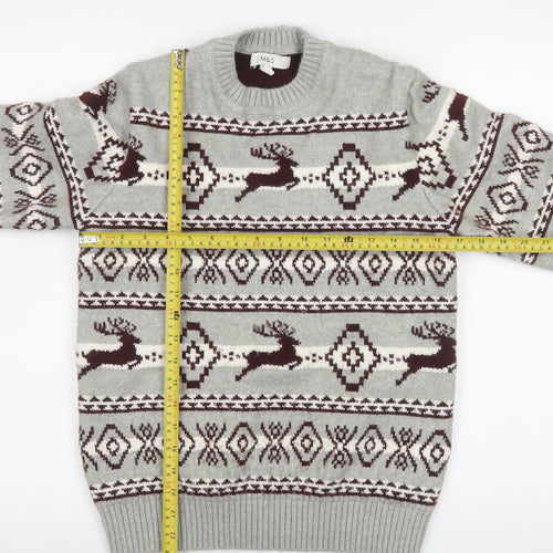 Marks and Spencer Men's Grey Fair Isle Reindeer Jumper Size S