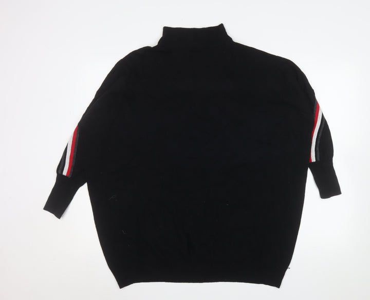 Mint Velvet Women's Black Mock Neck Wool Blend Relaxed Jumper Size S