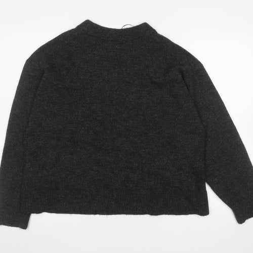 H&M Womens Grey Beaded Crew Neck Knit Jumper Size 12