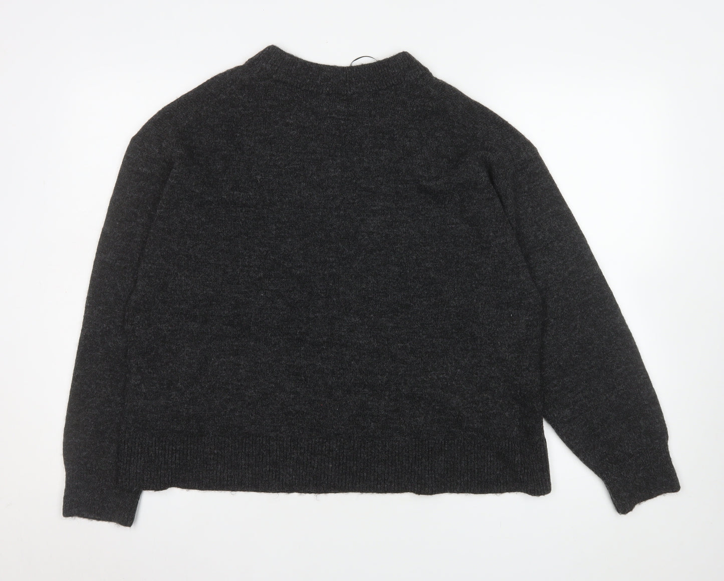 H&M Womens Grey Beaded Crew Neck Knit Jumper Size 12