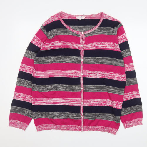 Julipa Women’s Multicoloured Stripe Cotton Cardigan Coatigan UK 16