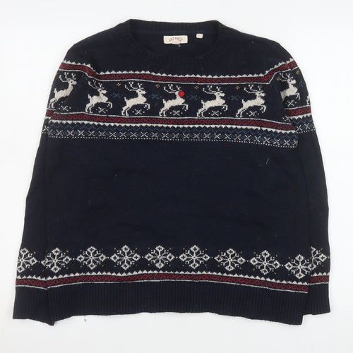 Fat Face Women Navy Christmas Reindeer Knit Crew Neck Jumper UK 12