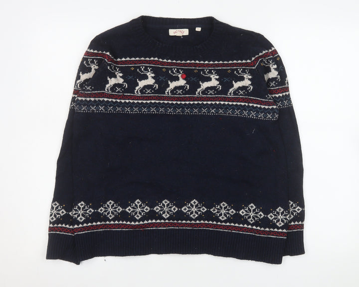 Fat Face Women Navy Christmas Reindeer Knit Crew Neck Jumper UK 12