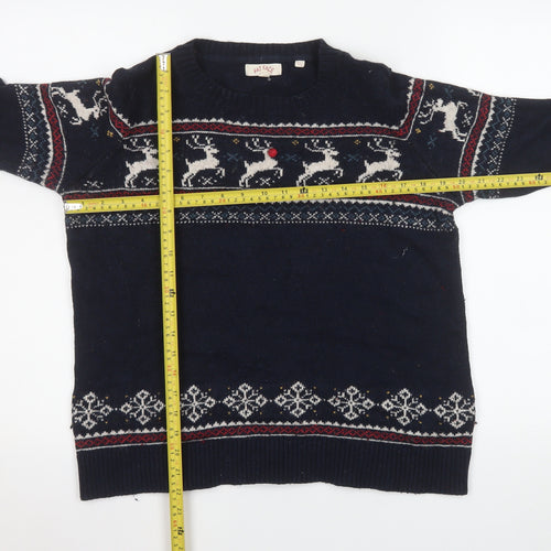 Fat Face Women Navy Christmas Reindeer Knit Crew Neck Jumper UK 12
