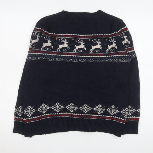 Fat Face Women Navy Christmas Reindeer Knit Crew Neck Jumper UK 12