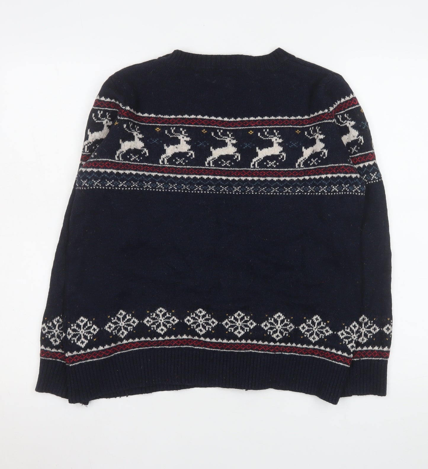 Fat Face Women Navy Christmas Reindeer Knit Crew Neck Jumper UK 12