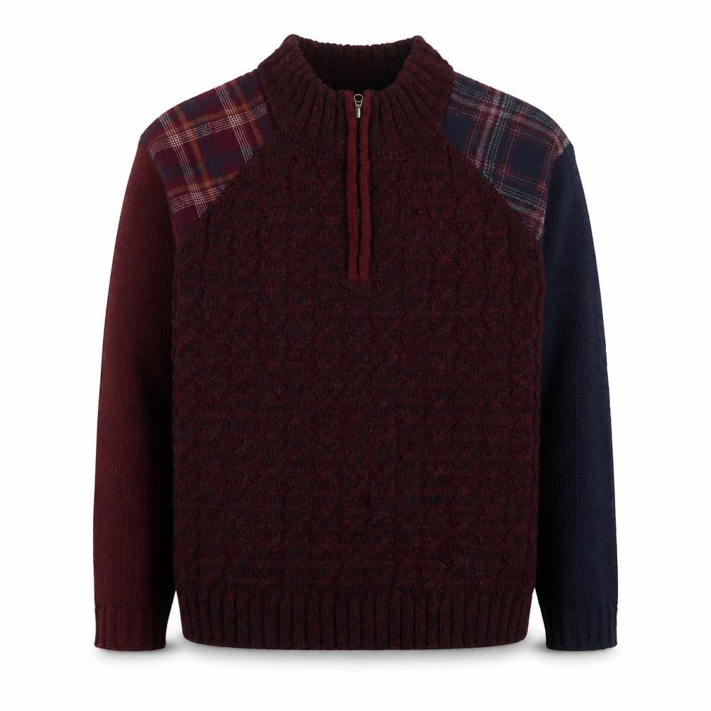 Front view of Joe Browns Men Red Check Knit Quarter Zip Jacket, size L