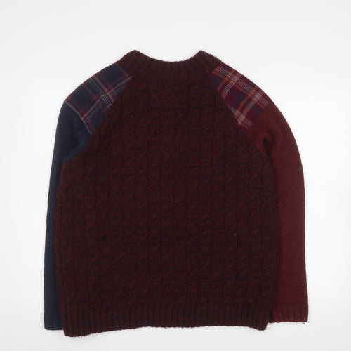 Joe Browns Men Red Check Knit Quarter Zip Jacket Size L
