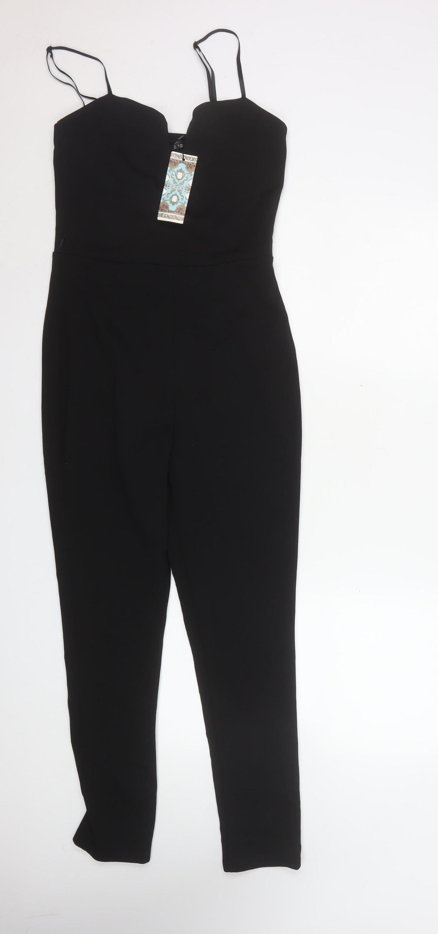 Boohoo Women's Black UK 10 Slim Fit Strappy Jumpsuit