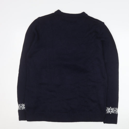 Next Men Blue Christmas Reindeer Jumper M Pullover Funny Knit