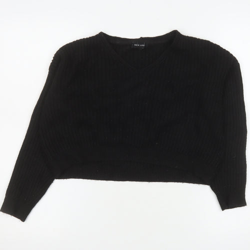 New Look Women’s Black V-Neck Ribbed Knit Pullover Jumper Size S