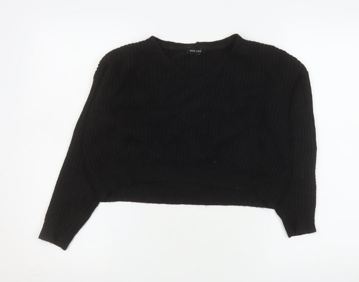 New Look Women’s Black V-Neck Ribbed Knit Pullover Jumper Size S