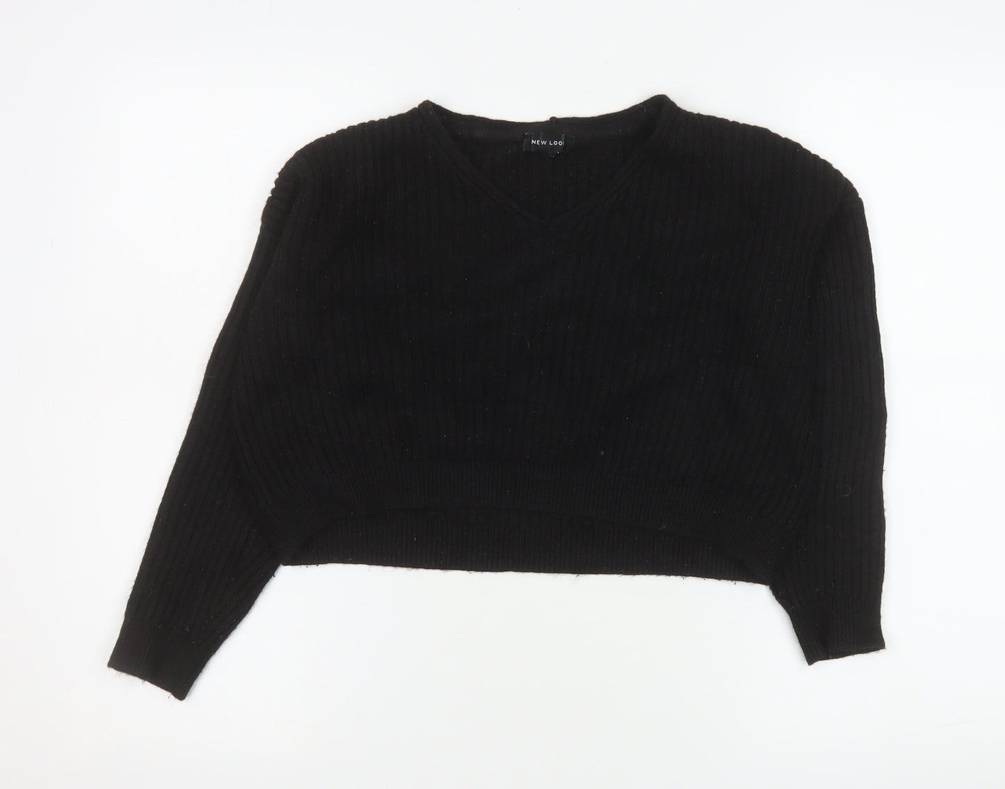 New Look Women’s Black V-Neck Ribbed Knit Pullover Jumper Size S