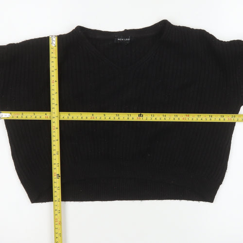 New Look Women’s Black V-Neck Ribbed Knit Pullover Jumper Size S