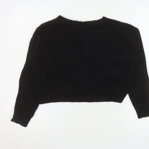 New Look Women’s Black V-Neck Ribbed Knit Pullover Jumper Size S