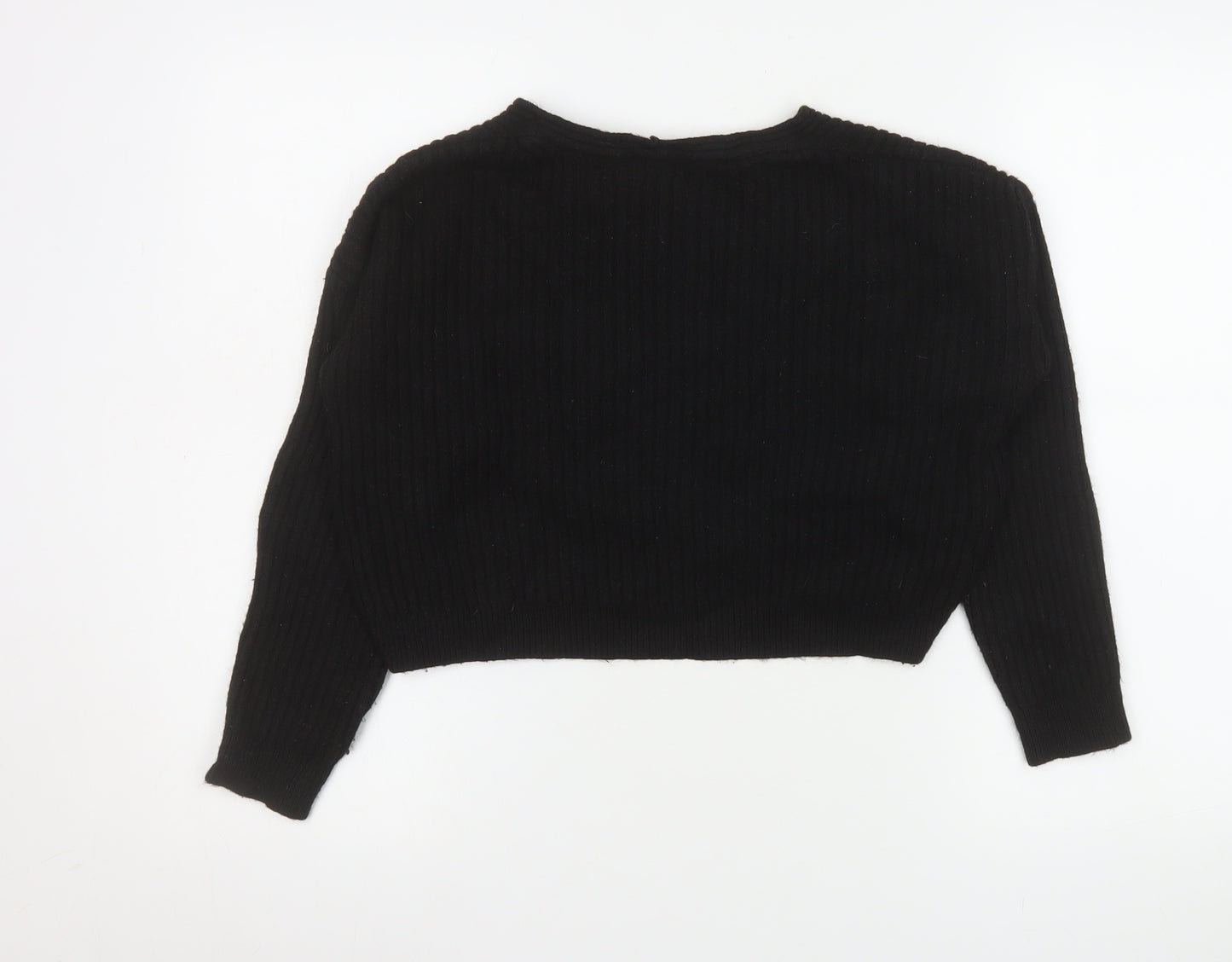 New Look Women’s Black V-Neck Ribbed Knit Pullover Jumper Size S