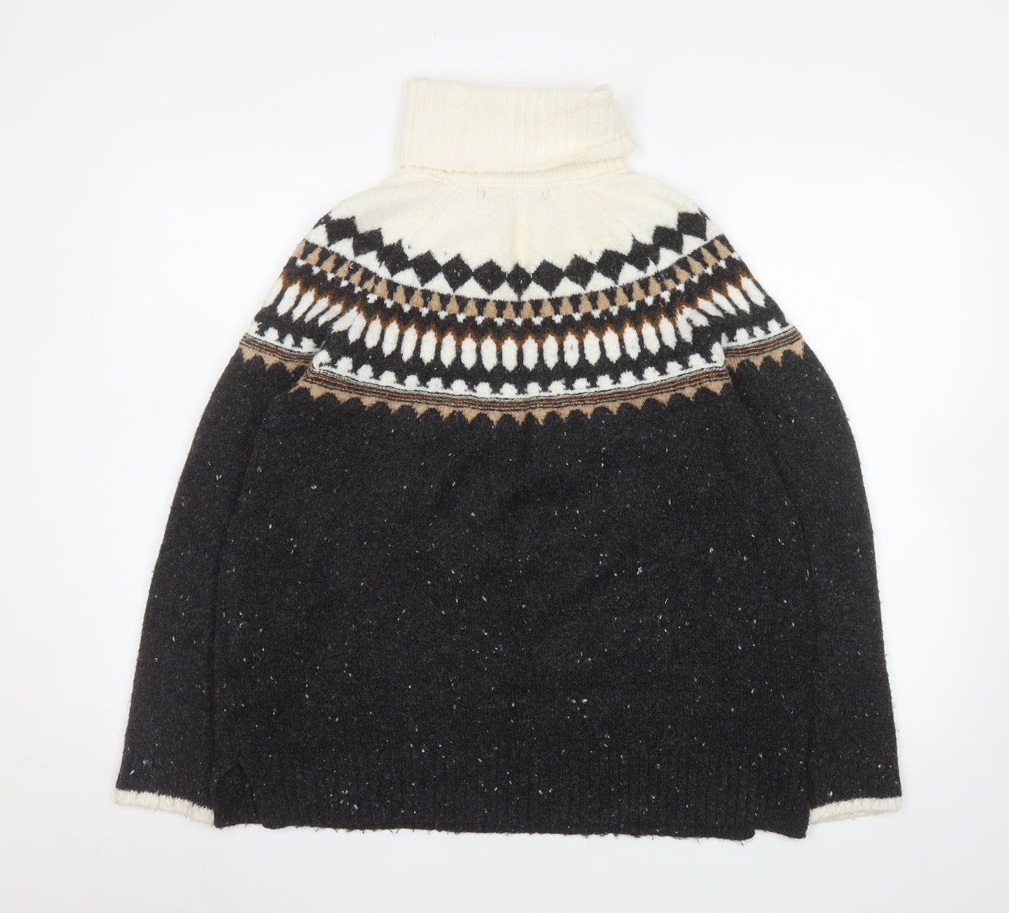 Marks and Spencer Women’s Black Fair Isle Roll Neck Jumper Size M