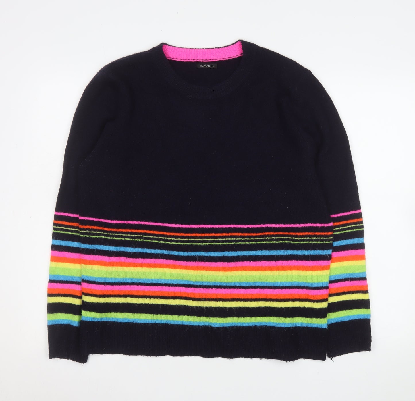 Roman Women’s Multicoloured Striped Crew Neck Pullover Jumper Size 14