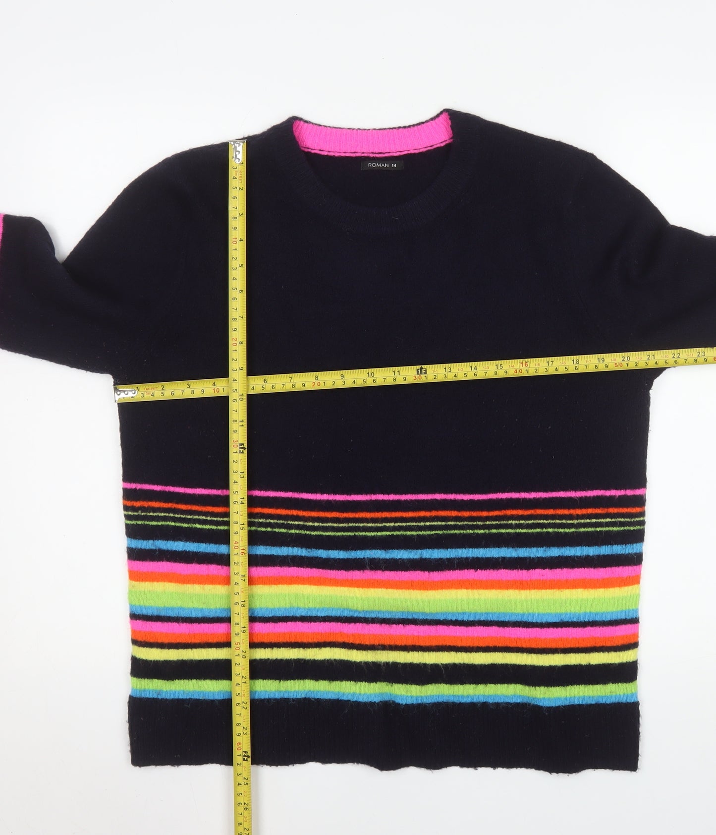 Roman Women’s Multicoloured Striped Crew Neck Pullover Jumper Size 14