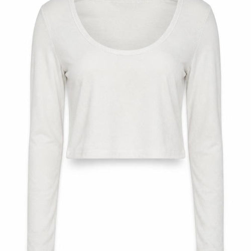 Boohoo Womens White Cropped Long Sleeve Scoop Neck Top Size 6